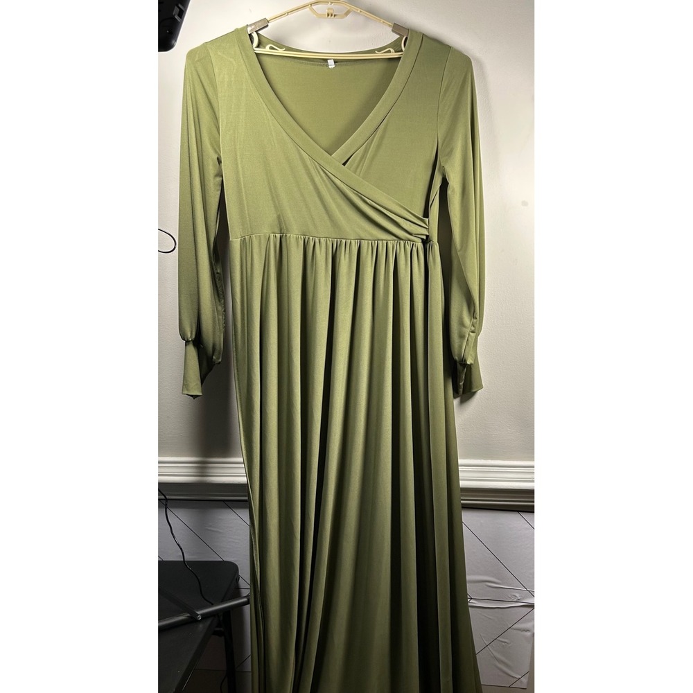 Maxi Dress Women 2XL Olive Green Modern Wrap maternity photo whimsical dress